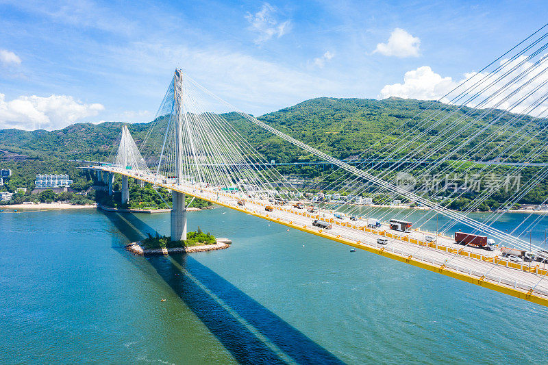 Drone view of Ting Kau Bridge, Hong Kong